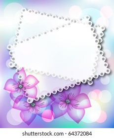 Magic background with flowers, stars and a place for text or photo.