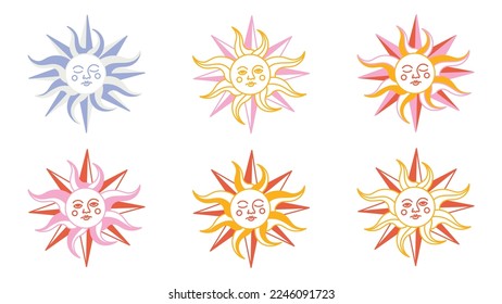 Magic background groovy in retro trend style with clipart elements. mystical vector isolated pattern. editable stroke clipart stickers. Esoteric element witchcraft. Collection of occult symbols y2k.