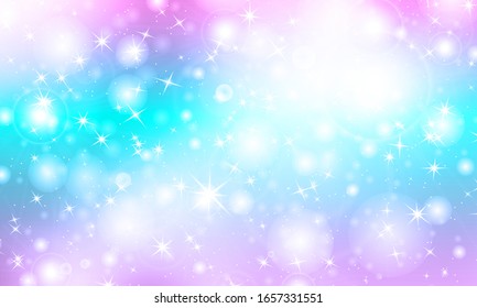 Magic background. Kawaii colorful backdrop. Holographic sky in pastel color. Bright mermaid pattern in princess colors. Vector illustration. Unicorn rainbow background.