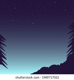 Magic Background Landscape Sunset Sky With Stars Turquoise Blue Vector Design