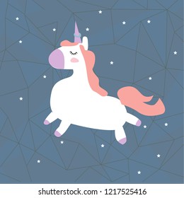 Magic background with little unicorns.Cute hand drawn unicorn vector illustration.