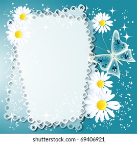 Magic background with napkin camomiles and a place for text or photo.