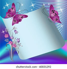 Magic background with paper, butterflies and a place for text