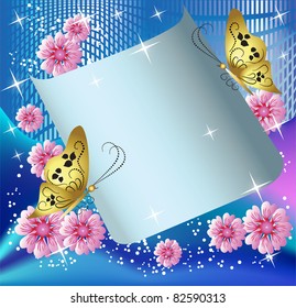 Magic background with paper, butterflies and a place for text