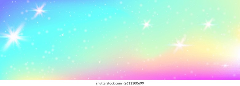 Magic Background. Pink Kawaii Gradient And Beautiful Rainbow Pattern. Purple Unicorn Hologram. Cute Sparkle Texture With Candy Glitter And Watercolor Effect. Blue Magic Background.