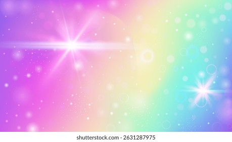 Magic Background. Pink Kawaii Gradient And Beautiful Rainbow Pattern. Purple Fairy Hologram. Watercolor Girl Design In A Light Mermaid Backdrop. Blue Magic Background.