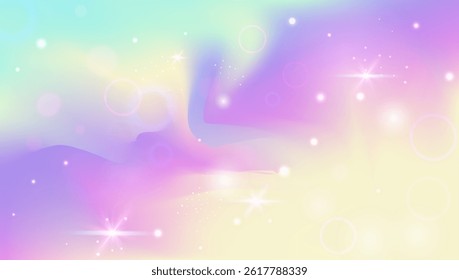 Magic Background. Pink Kawaii Hologram And Beautiful Rainbow Gradient. Purple Princess Pattern. Vector Cartoon Galaxy With Sparkle And Mermaid Glitter. Blue Magic Background.