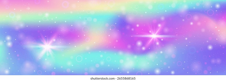 Fundo Mágico. Holograma De Princesa Rosa E Belo Padrão De Arco-Íris. Gradiente de Fada Roxo. Aquarela Menina Design Em Um Fundo De Sereia Leve. Fundo Mágico Azul.
