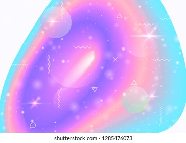 Magic background with princess rainbow gradient. Kawaii unicorn hologram. Colorful universe banner in cute colors. Holographic cosmos. Magic background with sparkles and stars for girl party.