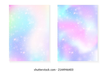 Magic background and princess rainbow gradient  Kawaii unicorn hologram  Holographic fairy set  Trendy fantasy cover  Magic background and sparkles   stars for cute girl party invitation 