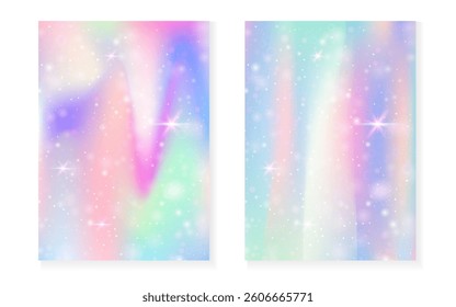 Magic background with princess rainbow gradient. Kawaii unicorn hologram.