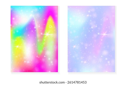 Magic background with princess rainbow gradient. Kawaii unicorn hologram.
