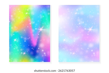Magic background with princess rainbow gradient. Kawaii unicorn hologram.