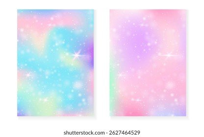 Magic background with princess rainbow gradient. Kawaii unicorn hologram.