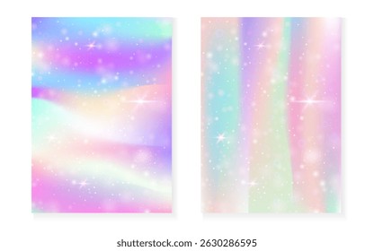Magic background with princess rainbow gradient. Kawaii unicorn hologram.