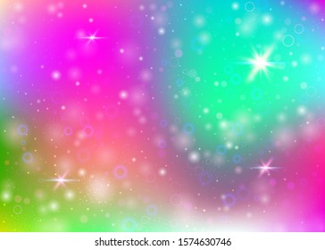 Magic background with rainbow mesh. Kawaii universe banner in princess colors. Fantasy gradient backdrop with hologram. Holographic magic background with fairy sparkles, stars and blurs. Magic background with rainbow mesh. Kawaii universe banner in princess colors. Fantasy gradient backdrop with hologram. Holographic magic background with fairy sparkles, stars and blurs.