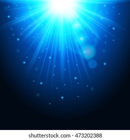 Magic background with rays of light, glowing light effect. Blue lights with sparkles on a transparent background. Vector illustration.