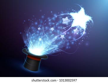 Magic background - stars flying from a hat.  Vector digital graphic for brochure, website, flyer, print, poster, other design