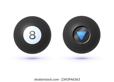 Balón mágica 8 en 3d estilo sobre fondo blanco. Reproducir signo. Ilustración aislada del vector