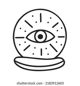 Magic ball with an all-seeing eye for predictions doodle. Simple black silhouette acultist subject. Esoteric symbol isolated on white background vector