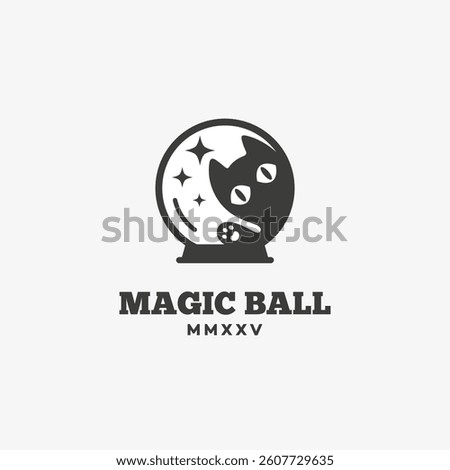 Magic ball with a black cat logo design template. Vector illustration.