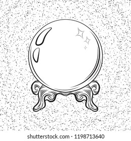 Magic Ball, Crystal Ball, Clairvoyance. Black And White Drawing, Engraving