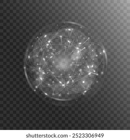 Bola mágica con bombillas eléctricas en el interior. Esfera de cristal transparente para sesiones espiritualistas. Vector	