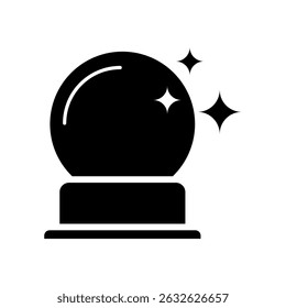 Icono de relleno de bola mágica. Símbolo del mago de la bola de cristal blanco y negro