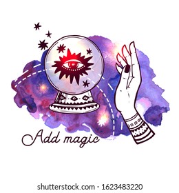 Magic ball. Hand drawn vector illustration sacred symbol. Doodle sketch style.