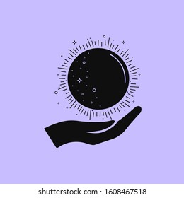 Magic ball in the hand icon vector illustration isolated on light background
