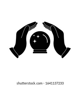 magic ball icon hand holding the  magic ballvector black sign