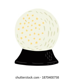 Magic ball isolated on white background. Cartoon magic element fortune hand drawn sketch white color. Vector illustration in Doodle style.