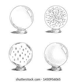 Magic ball logo set. The crystal sketch vector illustration