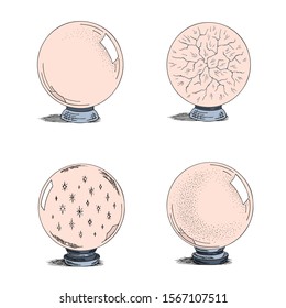 Magic ball logo set. The crystal sketch vector illustration