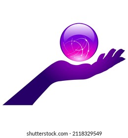 Balón mágico sobre la silueta de la mano de la palma fondo blanco aislado