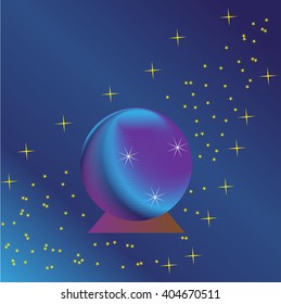 magic ball on a purple-blue background with stars