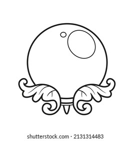 Magic ball on a stand of forged leaves outlined for coloring page on white background