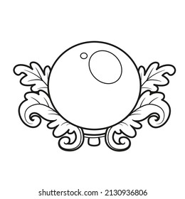 Balón mágica en un puesto en forma de hojas de roble delineadas para la página de colorear sobre fondo blanco