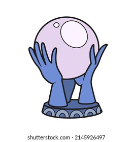 Magic ball Magic ball on a stand from hands color variation for coloring page on white background 