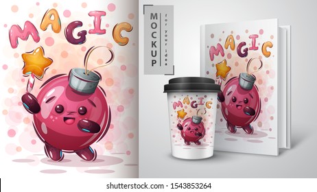 Magic ball poster and merchandising. Vector eps 10