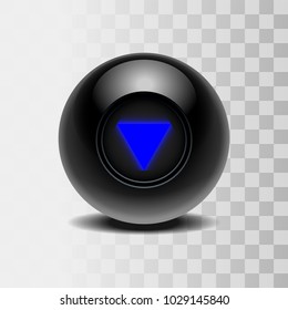 The magic ball of predictions for decision-making. Realistic black Ball isolated on a transparent background. Vector illustration EPS 10