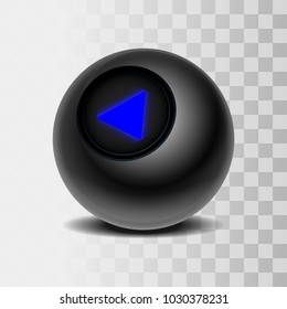 The magic ball of predictions for decision-making. Realistic black Ball isolated on a transparent background. Vector illustration EPS 10