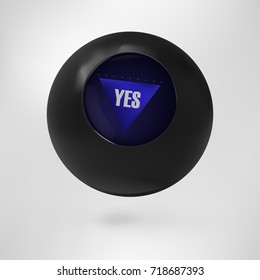 The magic ball of predictions for decision-making. Vector illustration Magic 8 ball. Answer Yes. EPS 10