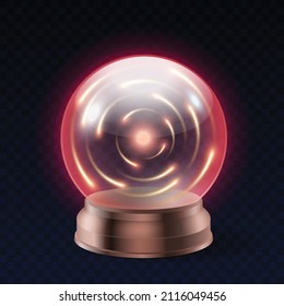 Zauberkugel, realistische Zauberglas-Kugel und glänzender Blitz transparent orb als Vorhersage beruhigend einzeln auf dem Hintergrund. 3D-Vektorgrafik