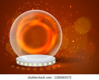 Magic ball with sparkles on brown background. Vector illustration