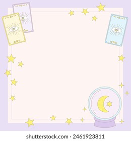 magic ball and tarot card theme frame in square size, vector illustration