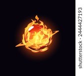 Magic ball. Vector magic fireball with dynamic motion ring. Energy ball with a mystical glow, ideal for fantasy games, isolated on a black background.