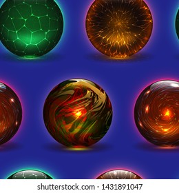 Magic ball vector magical crystal glass sphere and shiny lightning transparent orb as prediction soothsayer illustration magnificent set magicball background