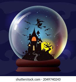 The magic ball of the witch, shows the night view of the castle with a full moon.