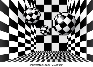 Magic Balls In Checkered Room